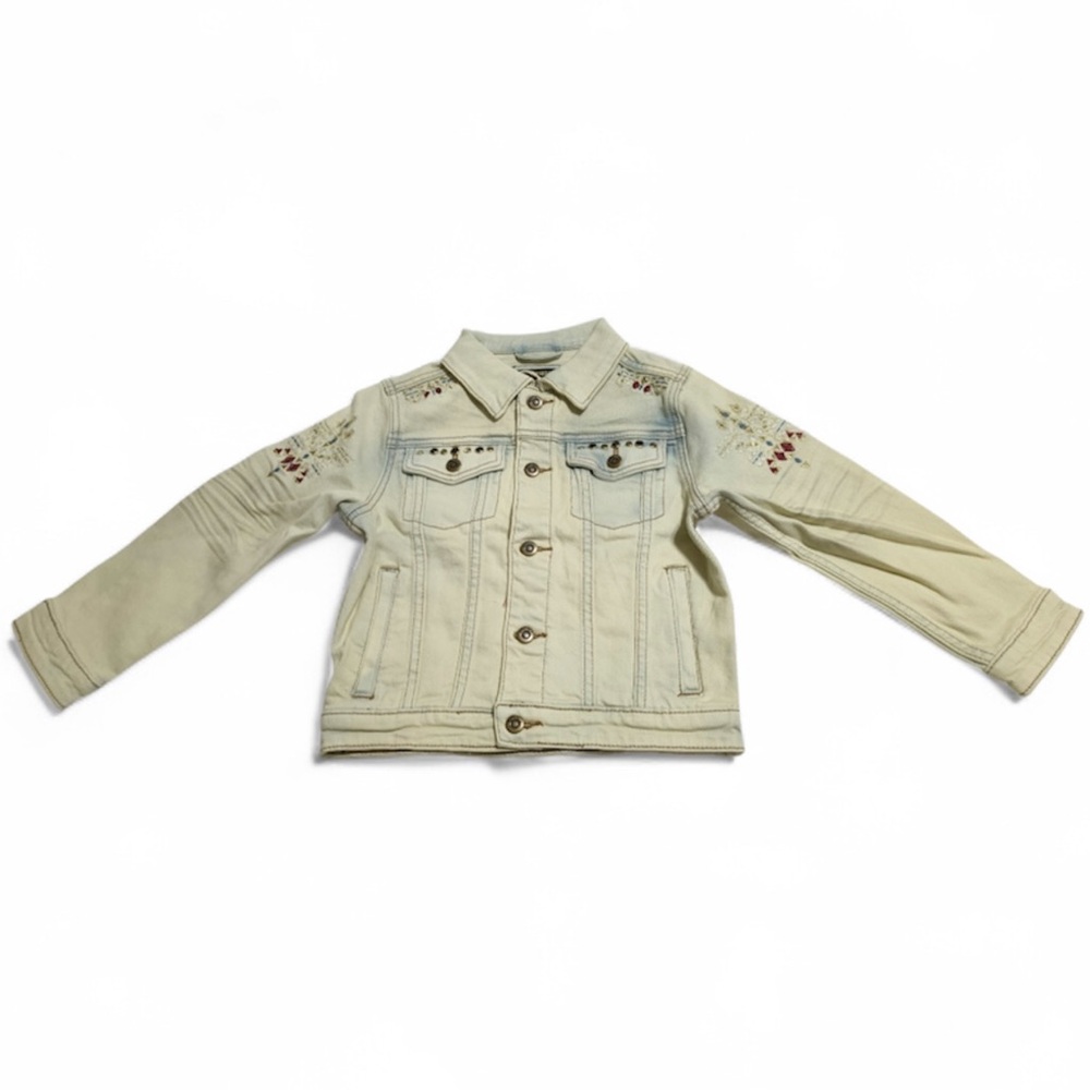 Kids Beige Embroidered Denim Jacket